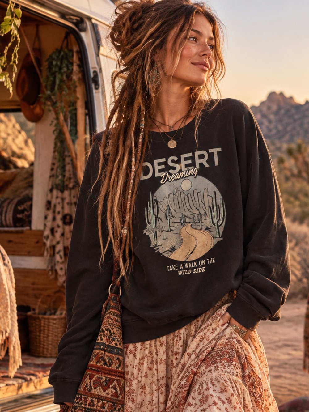 Outlaw Desert Dreaming Graphic Sweatshirt Black Western Large